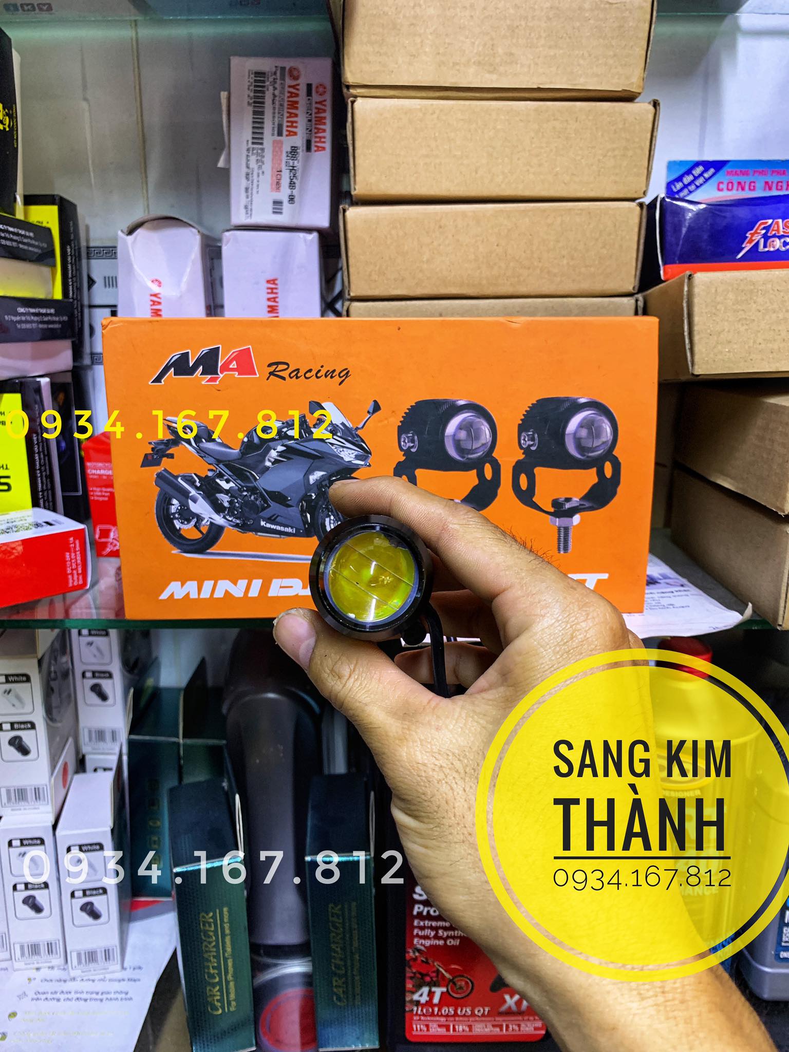 Đèn Trợ Sáng Mini Bi Cầu 2 Mầu Cos Vàng Pha Trắng Ma Racing Chính Hãng