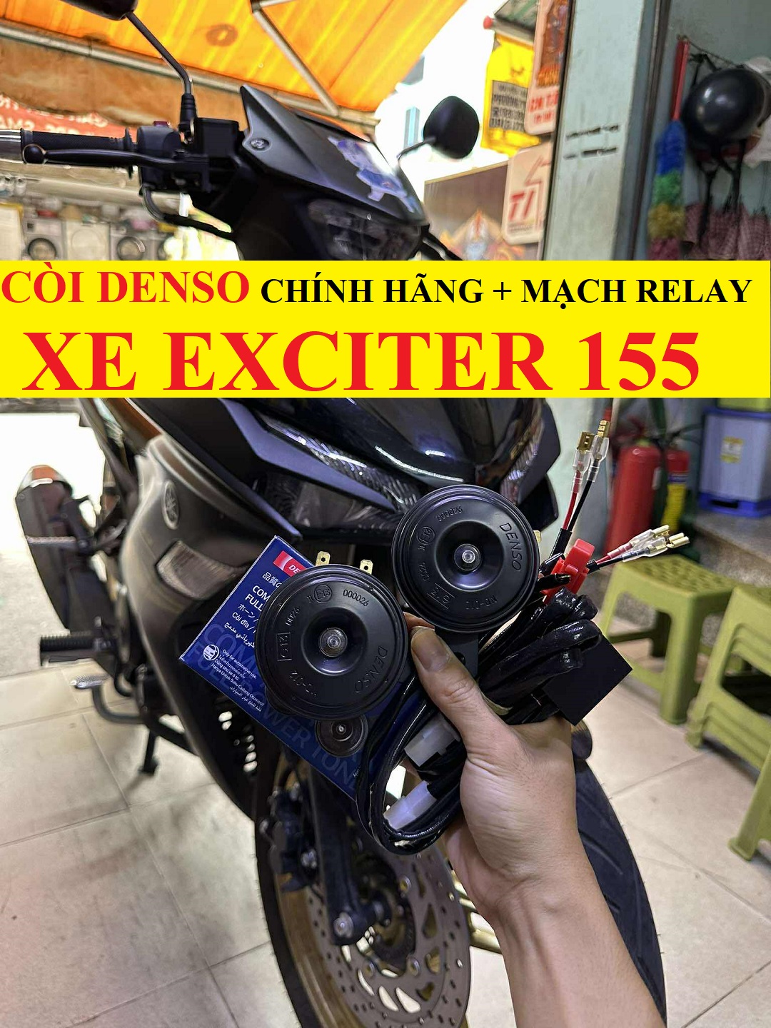 Combo Còi Denso + Mạch Relay Full Giắc Cắm Cho Xe Exciter 155 | Âm To, Gắn Nhanh, Không Sụt Áp